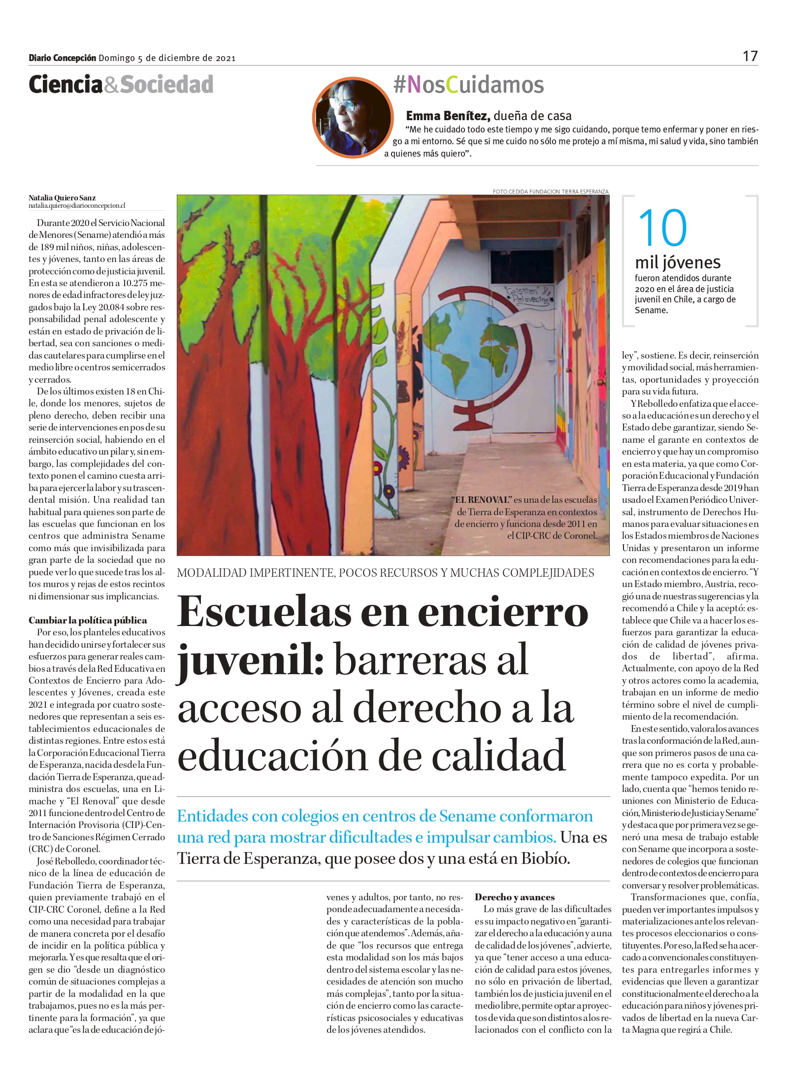 En la prensa/ Escuelas en encierro juvenil: barreras al acceso al derecho a la educación de calidad -Diario Concepción.