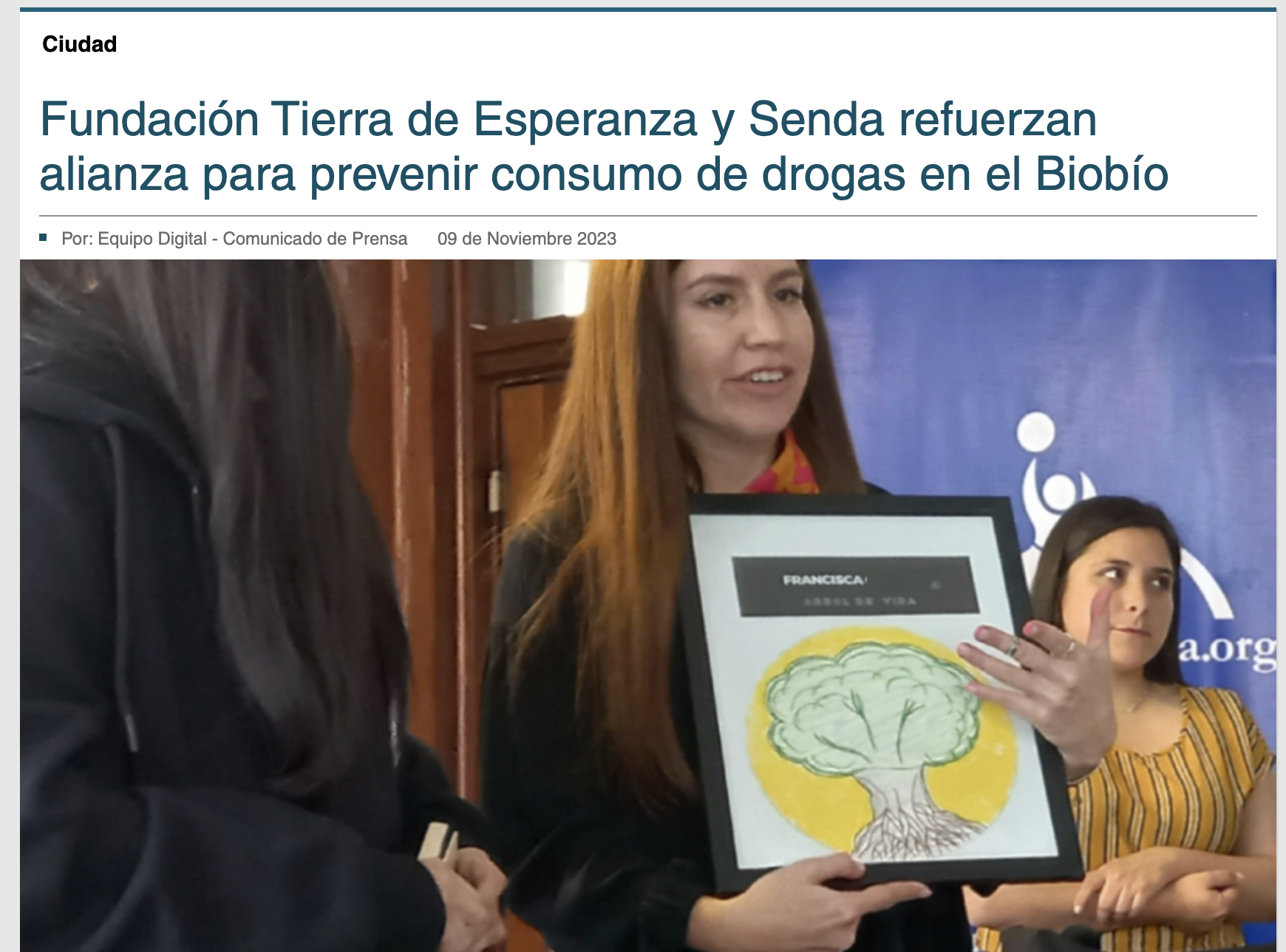 PRENSA: Fundación Tierra de Esperanza y Senda refuerzan alianza para prevenir consumo de drogas en el Biobío